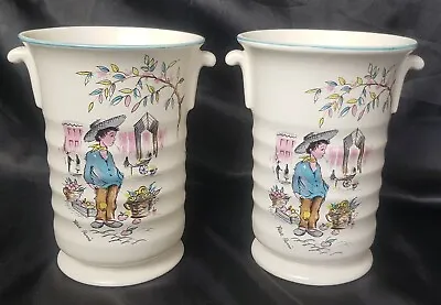 Buy VINTAGE Crown Ducal Ware 2 X  Pottery Vases Petit Pierre 1950s H6 W4.5 Inches • 8.99£
