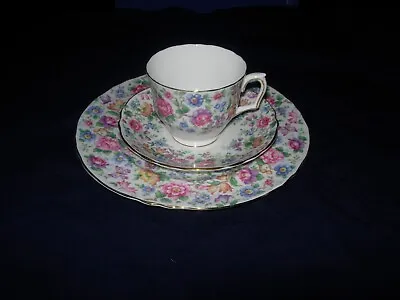 Buy Crown Staffordshire China England Wild Rose Tea Cup & Saucer And Dessert Plate • 33.62£