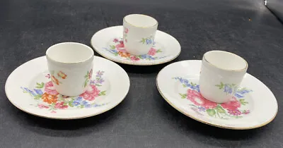 Buy Crown Staffordshire Fine Bone China 3 Egg Cups & 3 Floral Dishes • 9.95£