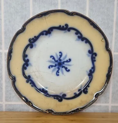 Buy Antique Flow Blue China Plate Rare Cream Yellow English 1800s Pottery • 45£