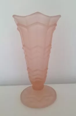 Buy Vintage ART DECO Pink Frosted Depression Glass 'Chevron' Vase 8  VGC • 15.99£