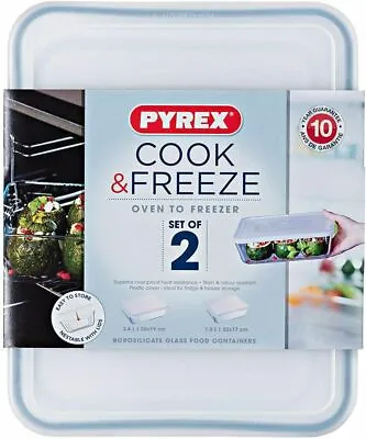 Buy Pyrex Cook & Freeze Food Storage Glass Dish With Lid 2 Pc Set Clear 1.5L-2.6L • 16.95£