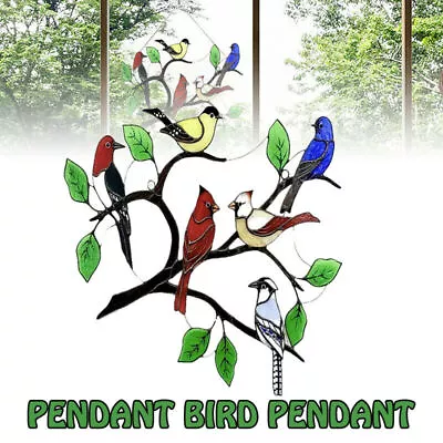 Buy Stained Glass Birds-On-Branch Window Panel Hanging Sun Catcher Home Garden Set • 8.39£
