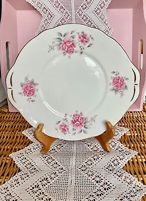 Buy Duchess China Pink & Grey Roses Bone China Cake Plate • 5.99£