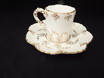 Buy ANTIQUE COALPORT CHINA ENGLAND GILDED FLUTED CUP & SAUCER 1880's • 21£