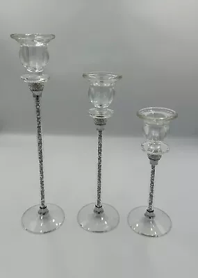 Buy 3 Pcs Crystal Candle Holders Clear Glass Candlestick Holders Dinner Party • 36.99£