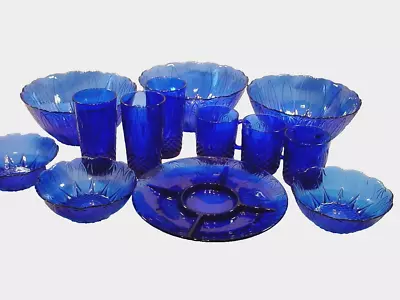 Buy 13 Pc Avon Royal Sapphire Plates Bowls Tumblers Cobalt Blue Glassware France • 218.35£