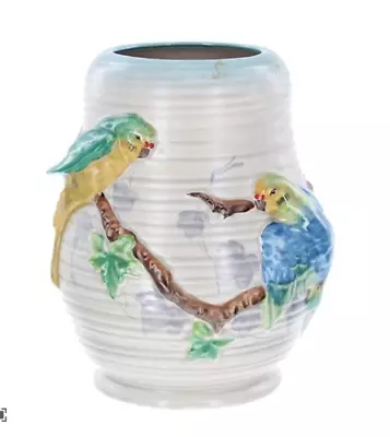 Buy Clarice Cliff Budgerigars 8  Vase Newport Pottery 1930s Birds Green Glaze Rare • 99£