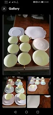 Buy Windsor Bone China Tea Set 20Piece Green, Pink, And White Gold Rimmed • 36£