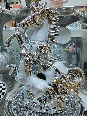 Buy Silver Chrome Glitter Horse With Baby Horse Crystal Ornament Statue Shelf Décor • 19.99£