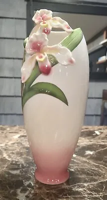 Buy Franz Porcelain Vintage Pink Lady Slipper Orchid Vase 13 T ×5 W • 104.20£