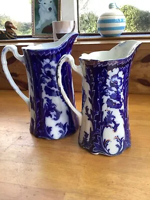 Buy 2 Vintage Flow Blue & White Pitchers/Jugs - 7 Inches & 7.5” Tall • 14.99£