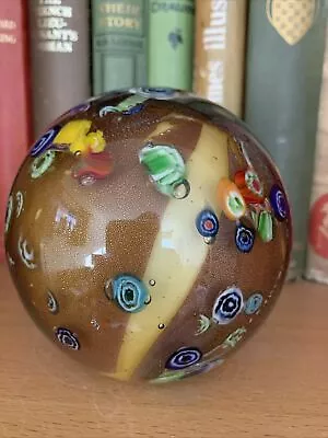 Buy Vintage Murano Glass Paperweight Millefiori Gold Flecks Hole To The Base • 49.99£