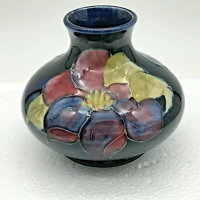 Buy Moorcroft Squat Vase Flower On Cobalt Blue Background 7cm • 114.50£