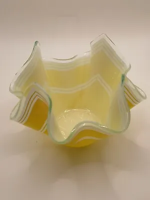 Buy Vintage Chance Bros Bandel-2 Yellow Glass Handkerchief Vase • 15£