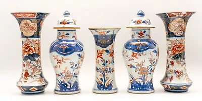 Buy Chinese Japanese Garniture Vases Porcelain Imari Meiji Period Kangxi (1662-1722) • 350£