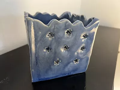 Buy Hand Made Pottery Large Star Square Unique Candle Holder Nightlight Vintage Blue • 4.99£
