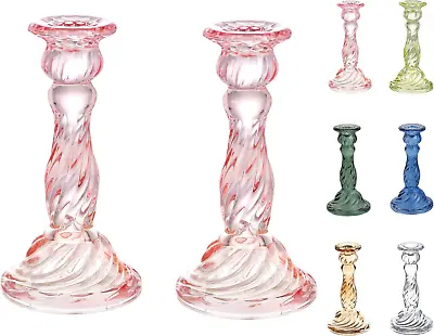 Buy Glass Candle Holder Colored Taper Candlestick Holders Decorative Candle Sticks 2 • 21.16£