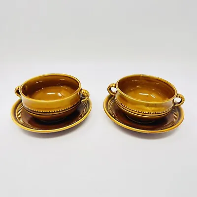 Buy Prinknash Pottery Pair Soup Bowl Handles Bread Plates Caramel Brown England Rare • 29.99£