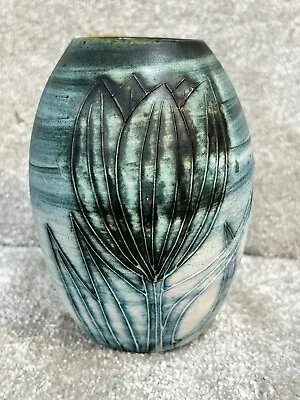 Buy Vintage Abstract Studio Pottery Vase Blue And Black Troika Style Colours • 49.99£