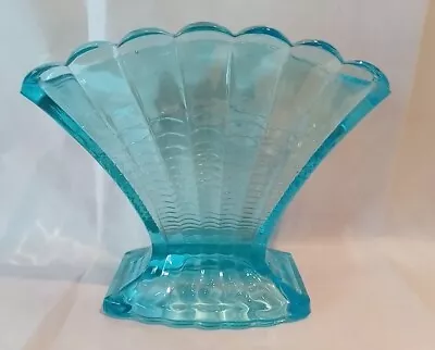 Buy Vintage Davidson Blue Coloured Glass Fan Vase 1950s 5.5  High 6  Wide • 20.99£