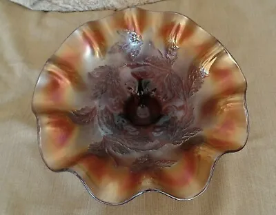 Buy Vintage Dugan Amethyst Carnival Glass Footed Bowl Cherries Pattern • 9.99£