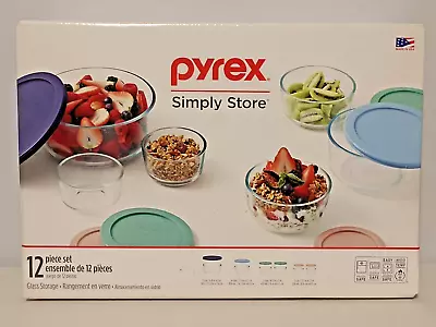 Buy Pyrex 12-piece Storage Set 4 Sizes Of 6 Glass Bowls & 6 Colored Lids - NEW • 18.28£