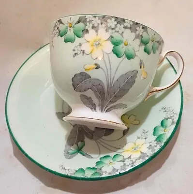 Buy Pretty Aynsley Tea Cup & Saucer 1930's Mint Green Primrose • 18£