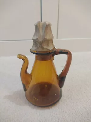 Buy Vintage Amber Glass Oil / Water / Vinegar Jug With Cork Used • 12.99£