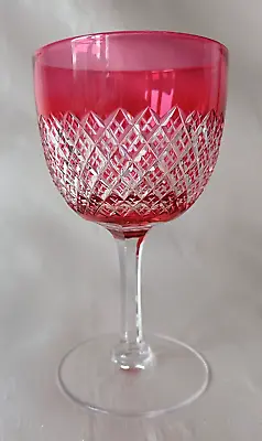 Buy A Cranberry On Clear Overlay Cross Diamond Cut Cup Bowl Wine Glass  E20thC • 17.50£