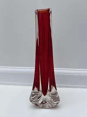 Buy Vintage 1970s Whitefriars 23cm Ruby Red Tricorn Vase Geoffrey Baxter Art Glass • 24£