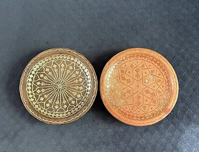 Buy Antique Vintage Moroccan Gilt Leather Wrapped Earthenware Pottery Plates • 28.11£