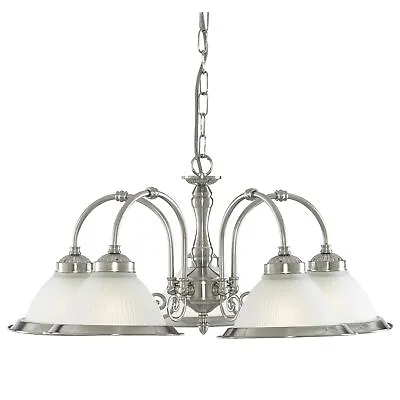 Buy New York Diner. Satin Silver 5-Light Ceiling Chandelier. Opaque Glass. Art Deco. • 89.99£