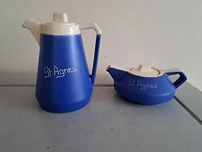 Buy Devonmoor Vintage Devon Pottery Blue & White Coffee & Teapot 'St Agnes' 1960's • 14.50£