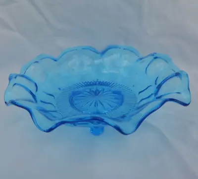 Buy Vintage Turquoise Pressed Glass Davidson / Mayers  Jacobean  Shallow Footed Bowl • 14.99£