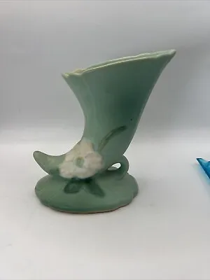 Buy Vintage 1930's Weller Seafoam Green Dogwood Horn Cornucopia Vase • 18.96£