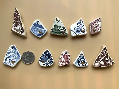 Buy 10 Drilled Sea Glass Style Pottery Pieces  Hearts Jewellery Pendants • 9.99£