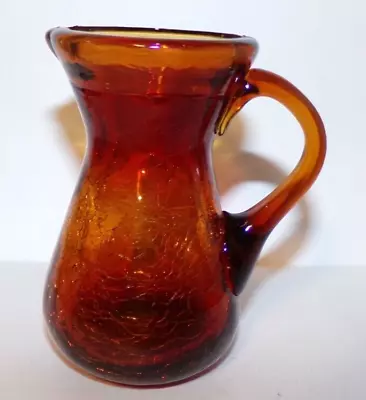 Buy Hand Blown Red Amberina Crackle Glass Pitcher Vase Small • 9.44£