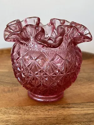 Buy Fenton Dusty Rose Pink Ruffled Edge Diamond Pattern Glass Bowl/Vase • 28.77£