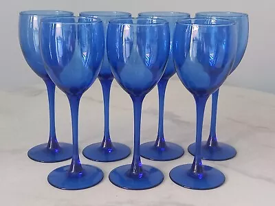 Buy Set Of 7 Beautiful Vintage Cobalt Blue French 200ml Wine Glasses • 24£