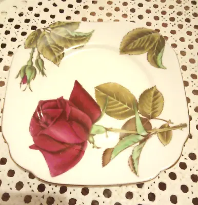 Buy Royal Standard Fine Bone China English Rose Cake Scalloped Square Plate 16cm • 13.99£