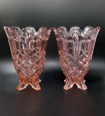 Buy Vintage Pink Glass Sowerby Footed Celery Vases #F2583 C.1950s England • 29.95£