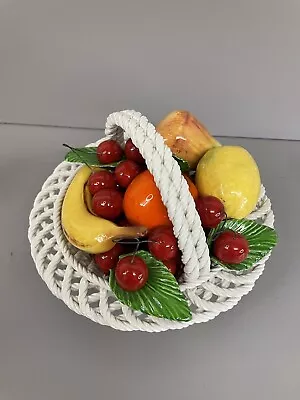 Buy Vintage Bassano Italian Ceramic Fruit Basket Woven Majolica Centrepiece • 39£