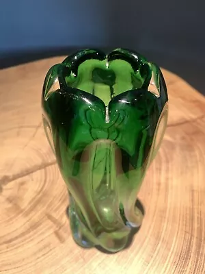 Buy Vintage Bohemian Green Art Glass Vase Crocus Czech Mid Century MCM • 28£