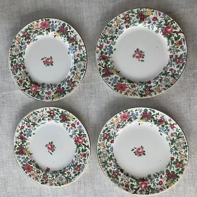 Buy 4 Vintage Crown Staffordshire Thousand Flowers Salad Plates 21cm 8.25 Inches • 15£