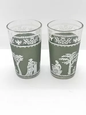 Buy 2 Vintage Wedgewood Jasperware Green Hellenic Grecian Juice Glasses 4in • 12.97£