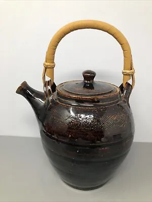 Buy Amanda Brier For Leach Pottery, St Ives Tenmoku Glazed Teapot &Cane Handle #1071 • 75£