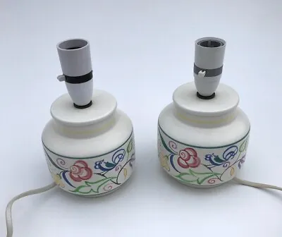 Buy Vintage Poole Pottery Floral Bird Bedside Lamp Bases, Matching Pair • 29.99£