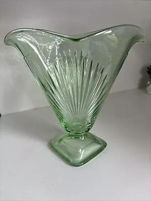 Buy Art Deco Green Glass Vase Sun Burst Design • 29.99£