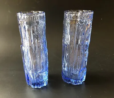 Buy Vintage Pair Ravenhead Blue Bark Glass - White Friars Style Textured Art Glass • 19.50£